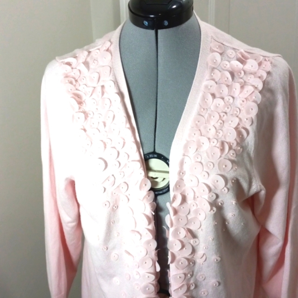 Grace, Pink Petal with Pearl Beaded  Cardigan Sweater